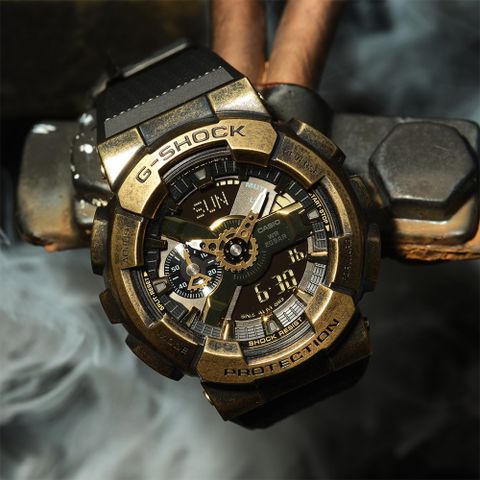 熱銷品牌▼日系手錶CASIO 卡西歐 G-SHOCK 工業風仿舊金屬雙顯手錶 GM-110VG-1A9