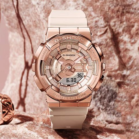 熱銷品牌▼日系手錶CASIO 卡西歐 G-SHOCK ITZY留真配戴款 粉紅金優雅手錶 女錶 GM-S110PG-4A