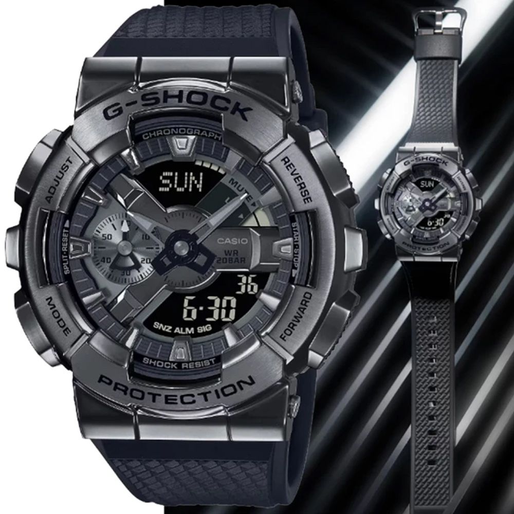 CASIO 卡西歐   G-SHOCK 經典大圓金屬錶殼 時尚強悍雙顯錶-黑色(GM-110BB-1A)