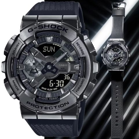 CASIO 卡西歐 G-SHOCK 經典大圓金屬錶殼 時尚強悍雙顯錶-黑色(GM-110BB-1A)