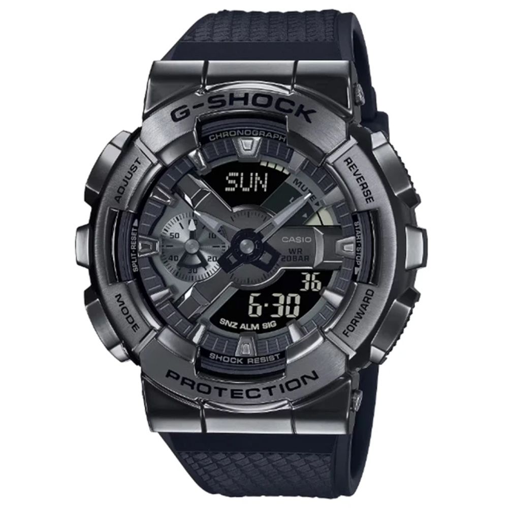 CASIO 卡西歐   G-SHOCK 經典大圓金屬錶殼 時尚強悍雙顯錶-黑色(GM-110BB-1A)