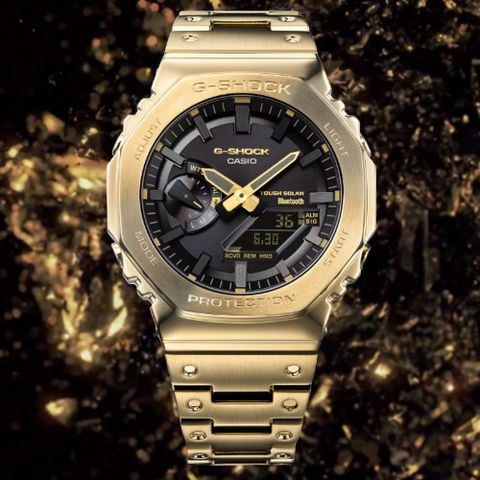 CASIO 卡西歐 G-SHOCK 奢華全金屬 太陽能智慧藍芽雙顯錶-金色 (GM-B2100GD-9A 防水200米)