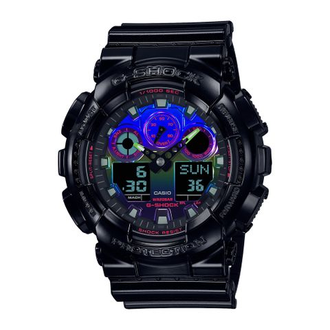 CASIO 卡西歐 G-SHOCK 電競美學虛擬虹光 雙顯系列GA-100RGB-1A/51.2mm