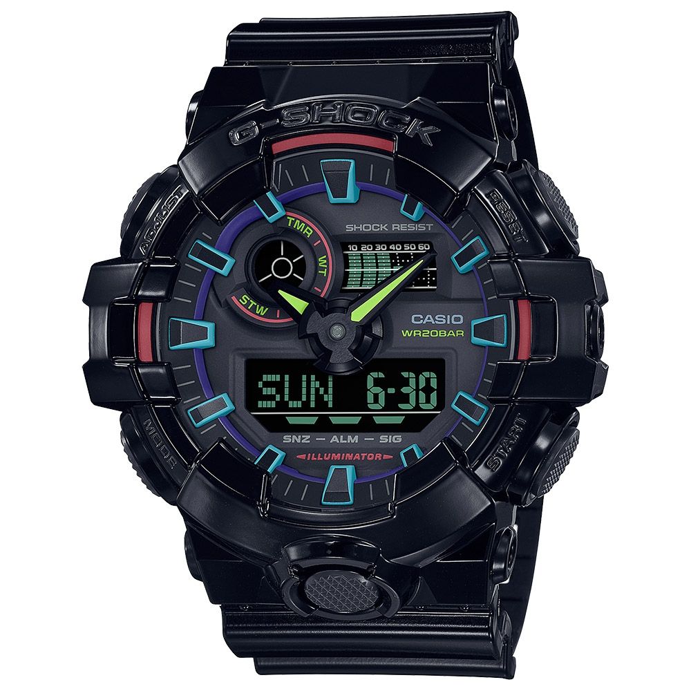 CASIO 卡西歐  G-SHOCK AI 探索虛擬彩虹系列雙顯錶 GA-700RGB-1A