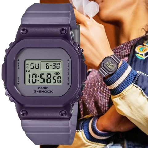 CASIO卡西歐 G-SHOCK WOMEN 金屬錶殼 方形半透明電子錶-霧紫(GM-S5600MF-6 防水200米)