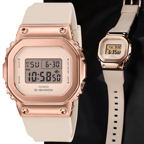 CASIO卡西歐 G-SHOCK WOMEN 金屬錶殼 玫瑰金方形電子錶 (GM-S5600PG-4 防水200米)