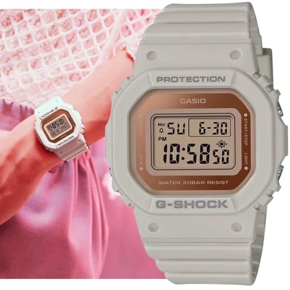 CASIO 卡西歐  G-SHOCK WOMEN 經典方形 金屬表面電子錶-杏灰色 (GMD-S5600-8 防水200米)