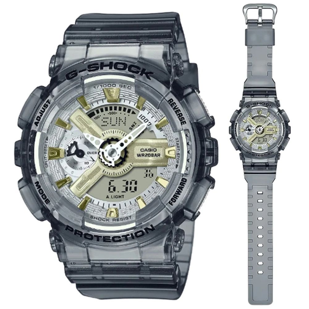 CASIO 卡西歐  G-SHOCK WOMEN 金屬光澤 半透明時尚雙顯錶-灰色 GMA-S110GS-8A 防水200米