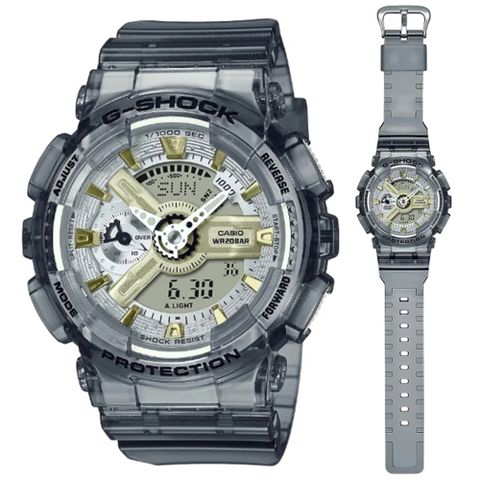 CASIO卡西歐 G-SHOCK WOMEN 金屬光澤 半透明時尚雙顯錶-灰色 GMA-S110GS-8A 防水200米