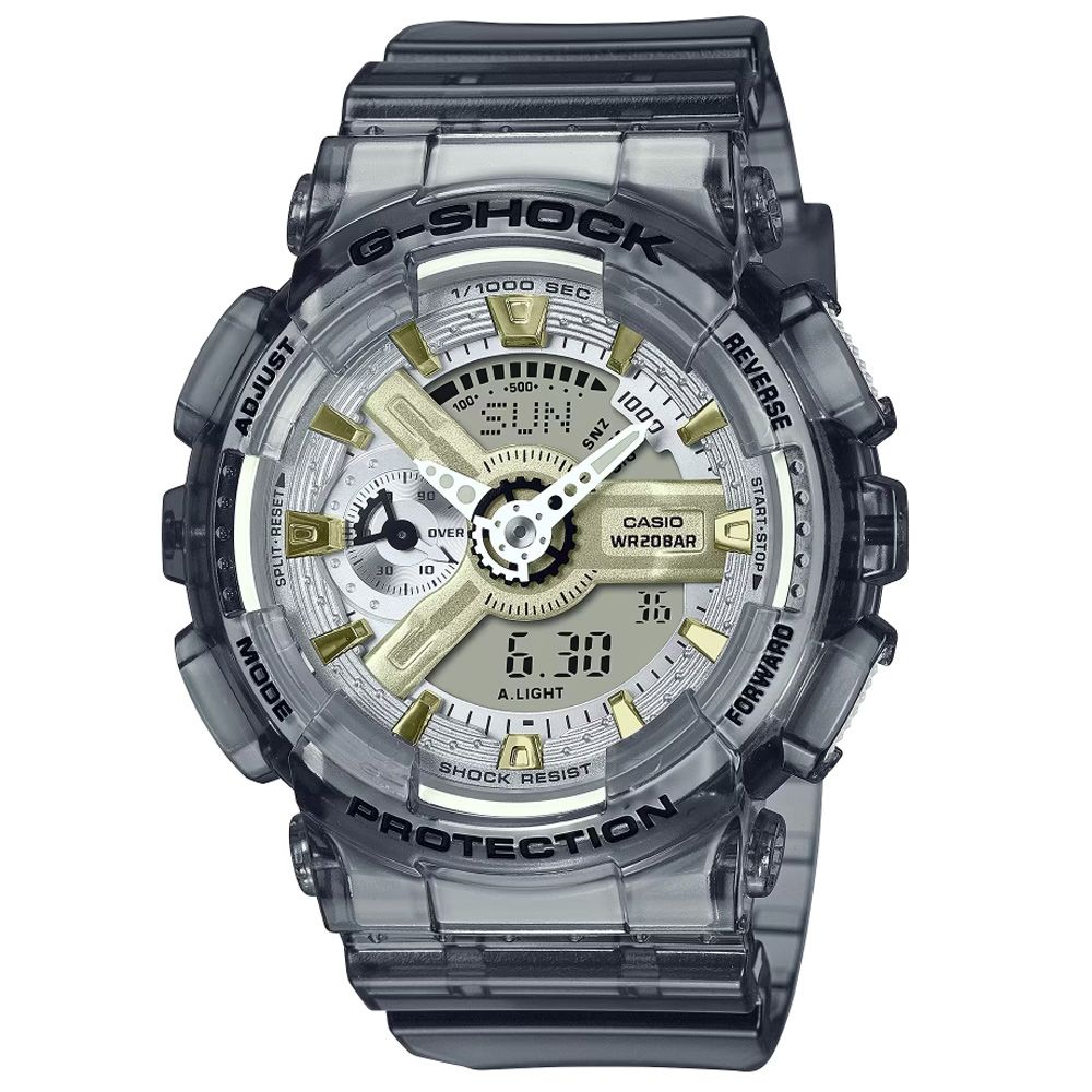 CASIO 卡西歐  G-SHOCK WOMEN 金屬光澤 半透明時尚雙顯錶-灰色 GMA-S110GS-8A 防水200米