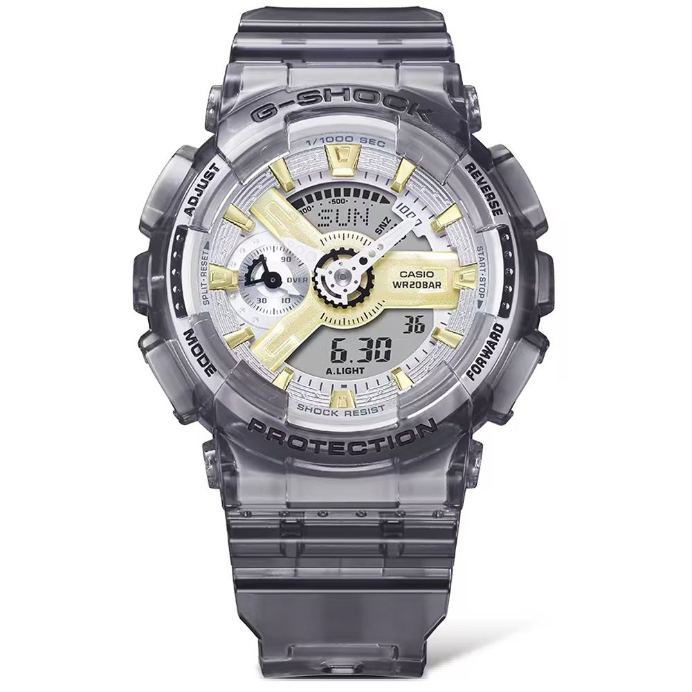 CASIO 卡西歐  G-SHOCK WOMEN 金屬光澤 半透明時尚雙顯錶-灰色 GMA-S110GS-8A 防水200米