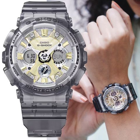 CASIO卡西歐 G-SHOCK WOMEN 金屬光澤 半透明時尚雙顯錶-灰(GMA-S120GS-8A 防水200米)
