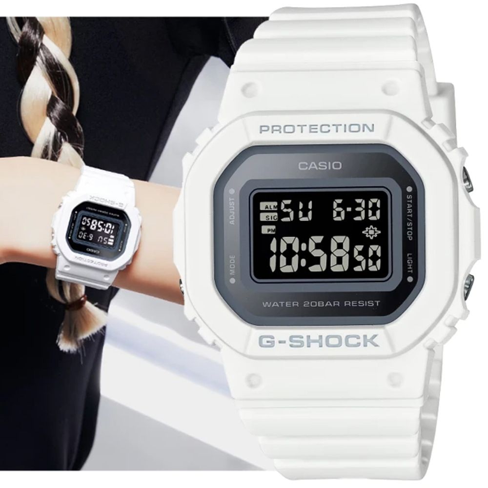 CASIO 卡西歐  G-SHOCK WOMEN 時尚經典方形金屬表面電子錶-白 (GMD-S5600-7 防水200米)