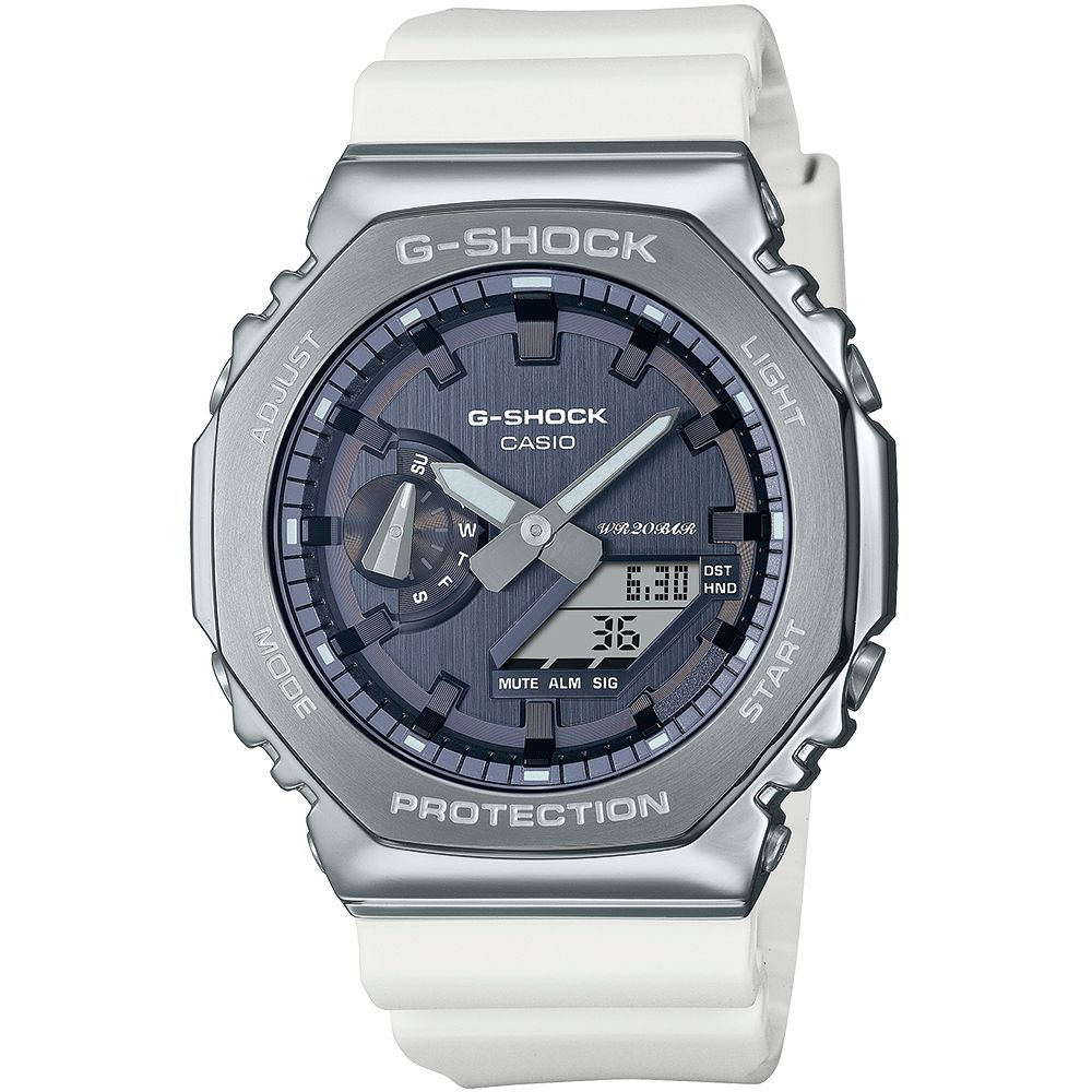 CASIO G-SHOCK 金屬時尚農家橡樹計時錶/藍白/GM-2100WS-7A - PChome