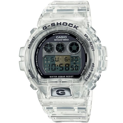 CASIO 卡西歐 G-SHOCK 40周年紀念款 透明魅力數位電子腕錶/透明白(DW-6940RX-7)