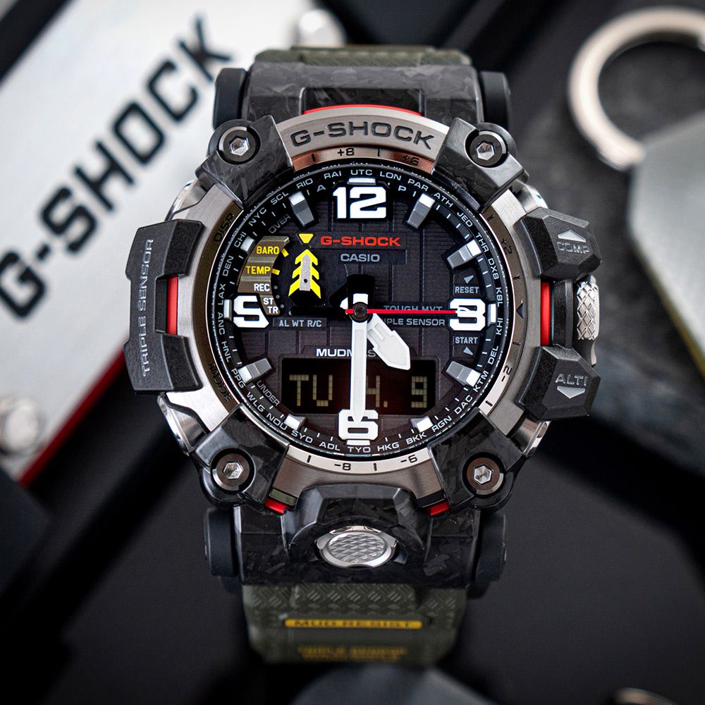 CASIO 卡西歐 G-SHOCK MUDMASTER 泥王太陽能耐衝擊運動雙顯腕錶/軍綠(GWG-2000-1A3)