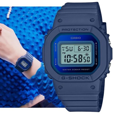 CASIO卡西歐 G-SHOCK 時尚經典方形金屬表面電子錶-藍色 (GMD-S5600-2 防水200米)