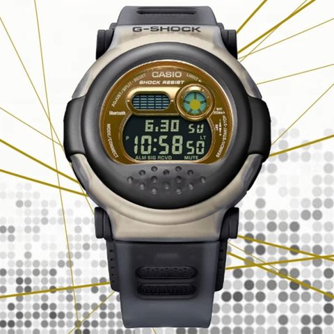 CASIO卡西歐 G-SHOCK 智慧藍芽 雙錶圈設計數位電子錶-黑金(G-B001MVB-8 防水200米)