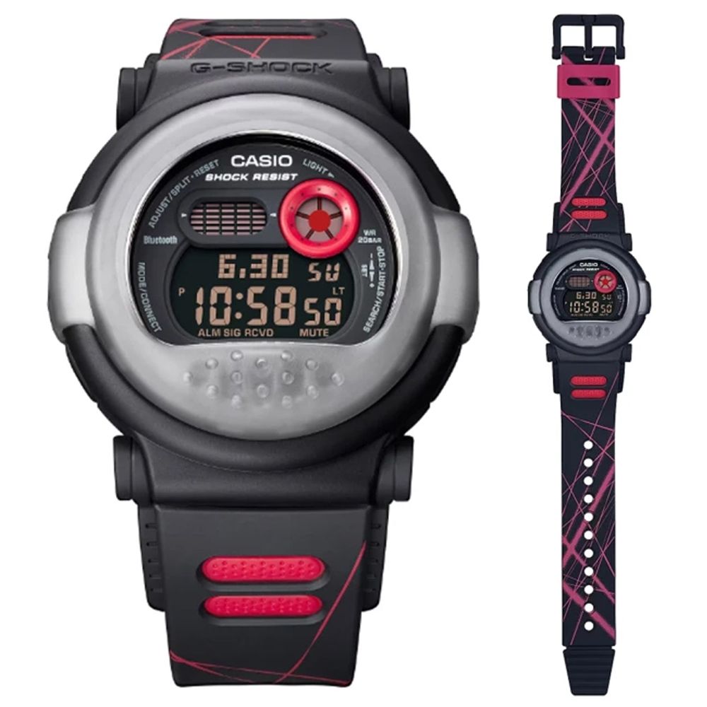 CASIO 卡西歐  G-SHOCK 智慧藍芽 雙錶圈設計數位電子錶-黑紅 (G-B001MVA-1 防水200米)