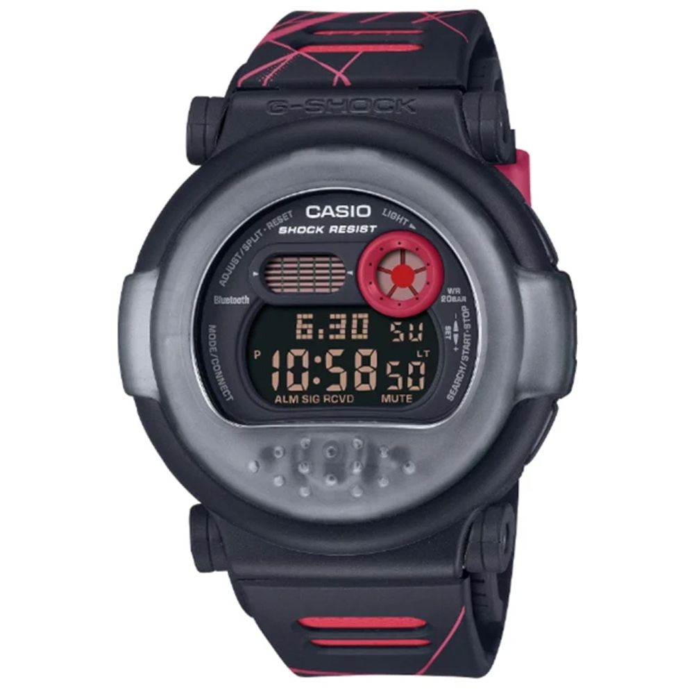 CASIO 卡西歐  G-SHOCK 智慧藍芽 雙錶圈設計數位電子錶-黑紅 (G-B001MVA-1 防水200米)