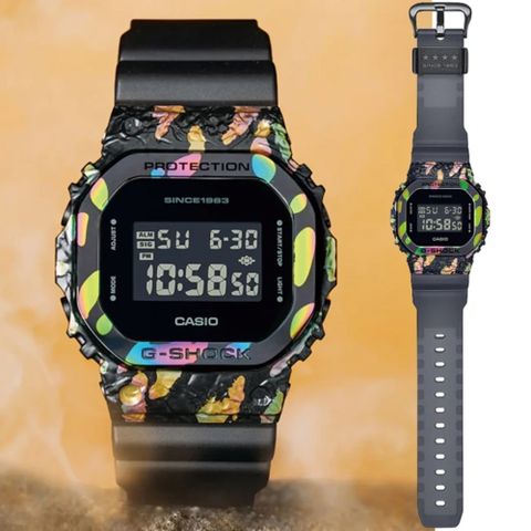 CASIO 卡西歐 G-SHOCK 40周年 冒險者寶石系列 金屬殼方形電子錶-太陽石彩黑 (GM-5640GEM-1 防水200米)