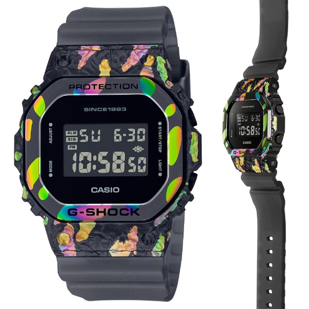 CASIO 卡西歐  G-SHOCK 40周年 冒險者寶石系列 金屬殼方形電子錶-太陽石彩黑 (GM-5640GEM-1 防水200米)