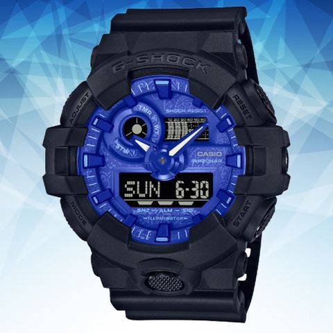 CASIO卡西歐 G-SHOCK 變形蟲錶盤 大膽藍黑配色雙顯錶 (GA-700BP-1A 防水200米)