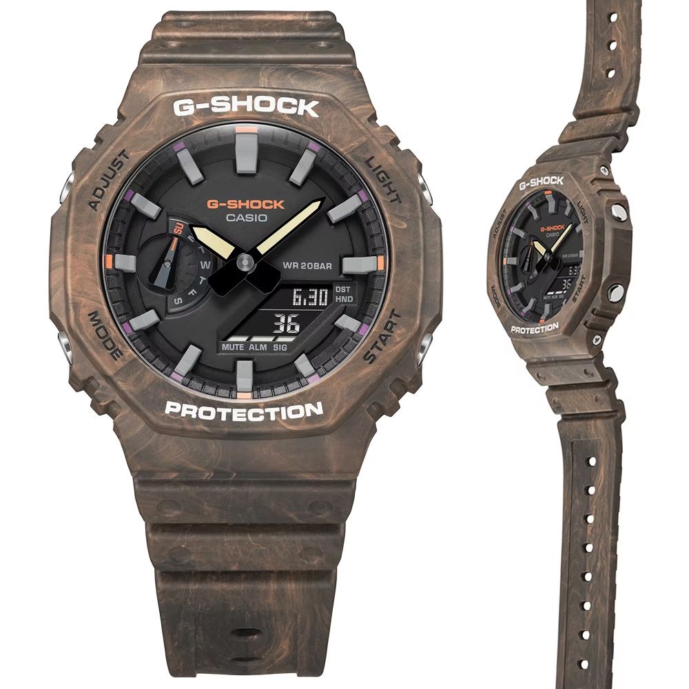 CASIO 卡西歐  G-SHOCK 魔幻神秘森林 八角形雙顯錶-棕(GA-2100FR-5A 防水200米)