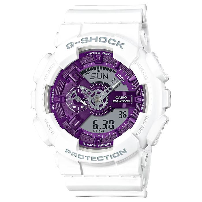 CASIO 卡西歐  G-SHOCK 繽紛重金屬 GA-110WS-7A 兩百米防水電子錶 雙顯運動錶 紫/白