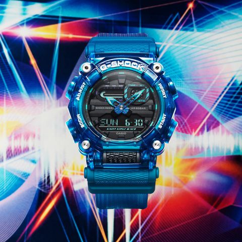 送降溫冰涼貼，送完為止CASIO G-SHOCK 幻象音浪系列200米計時錶/藍/GA-900SKL-2A