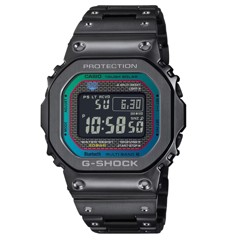 CASIO 卡西歐】G-SHOCK40週年經典方型光譜色彩藍芽太陽能電子錶黑GMW