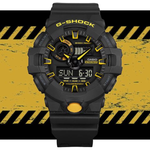 CASIO 卡西歐 G-SHOCK 堅固時尚 酷炫黑黃色彩大圓雙顯錶(GA-700CY-1A 防水200米)