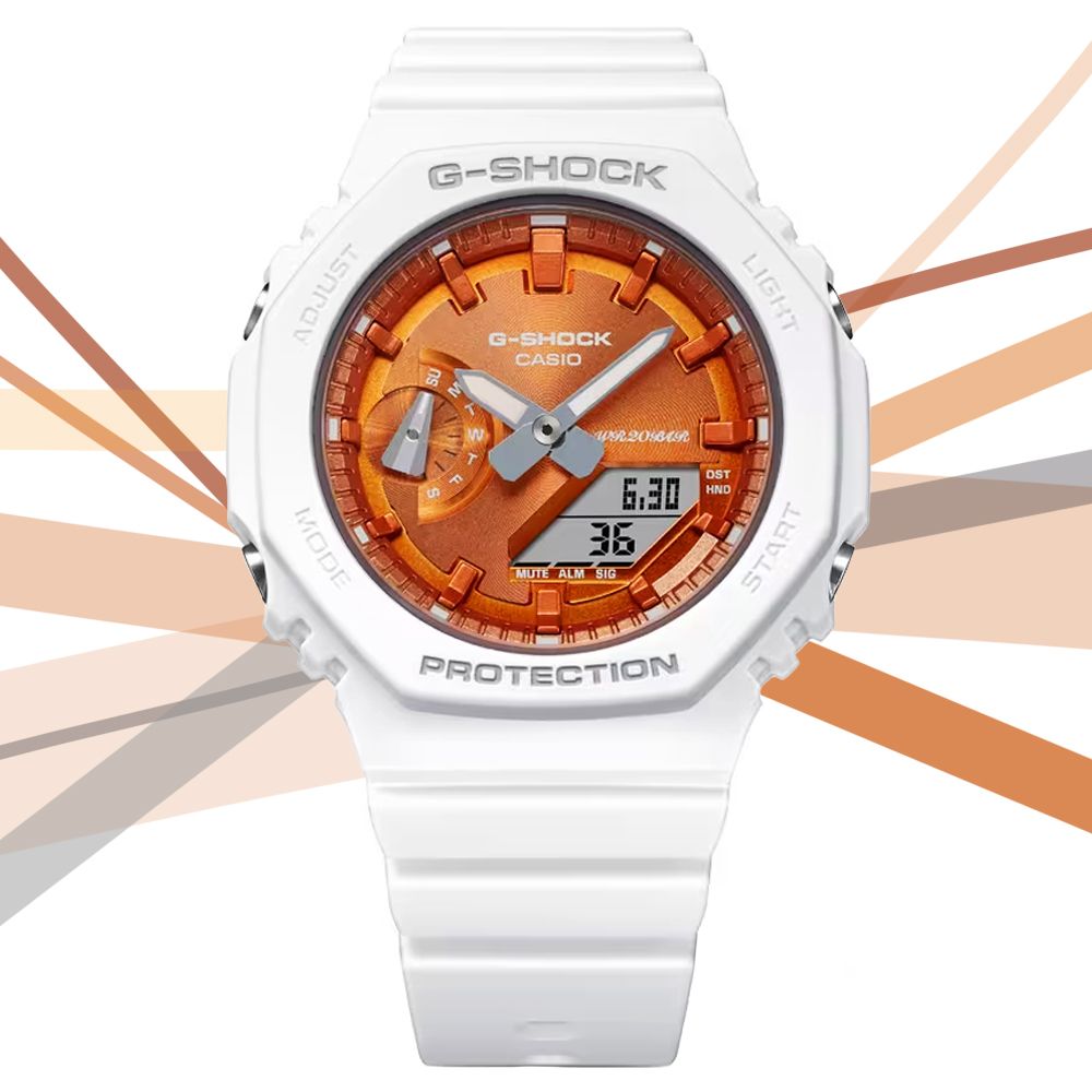 CASIO 卡西歐   G-SHOCK 閃耀冬季金屬色彩 八角形雙顯錶-亮橘(GMA-S2100WS-7A)