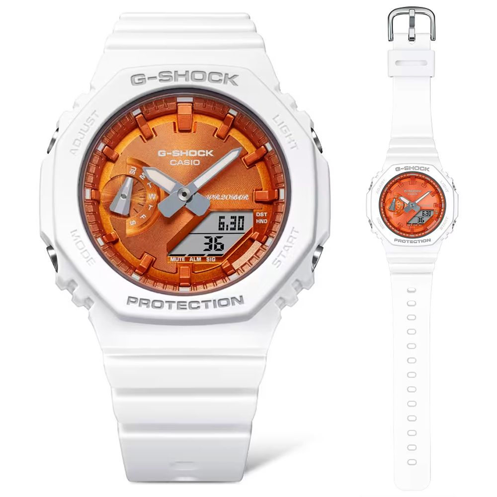 CASIO 卡西歐   G-SHOCK 閃耀冬季金屬色彩 八角形雙顯錶-亮橘(GMA-S2100WS-7A)