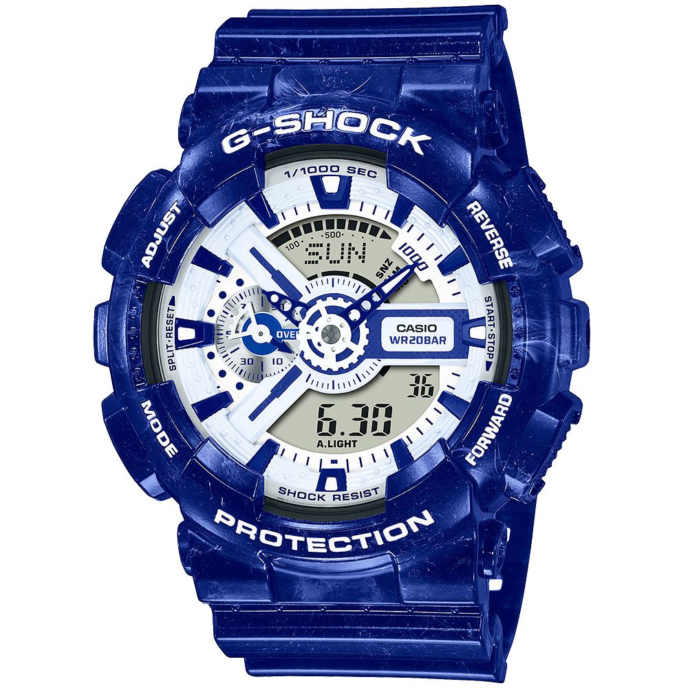 CASIO 卡西歐  G-SHOCK 青花瓷系列防磁雙顯計時錶/GA-110BWP-2A