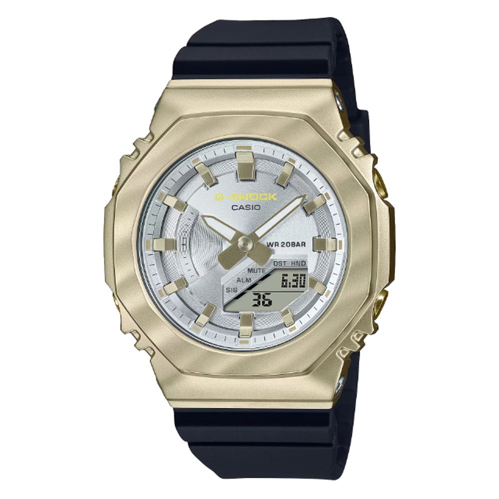 CASIO 卡西歐   G-SHOCK WOMEN 金屬錶殼 霧面金黃色澤 八角形雙顯錶(GM-S2100BC-1A 防水200米)