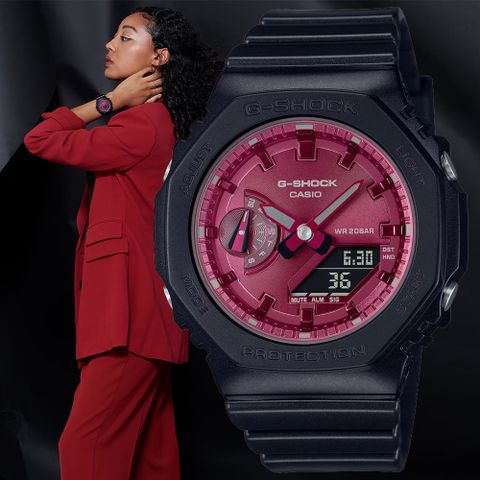 CASIO卡西歐 G-SHOCK 酷炫洋紅雙顯腕錶 GMA-S2100RB-1A