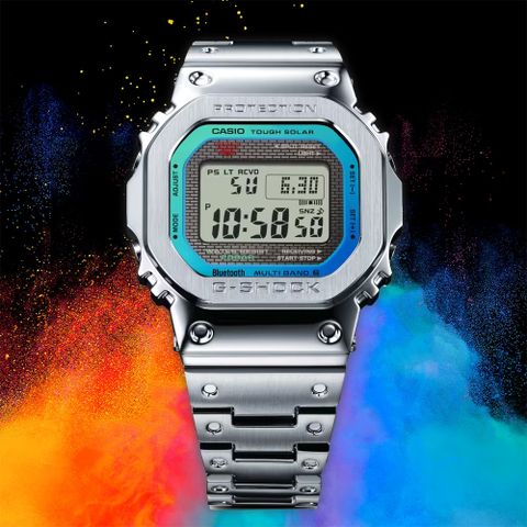 熱銷品牌▼日系手錶CASIO 卡西歐 G-SHOCK 全金屬 彩虹光譜 太陽能電波手錶-百搭銀 GMW-B5000PC-1