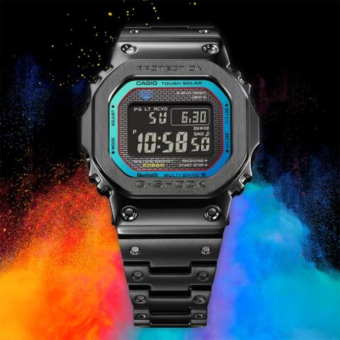 熱銷品牌▼日系手錶CASIO 卡西歐 G-SHOCK 全金屬 彩虹光譜 太陽能電波手錶-個性黑 GMW-B5000BPC-1