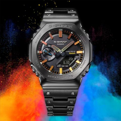 熱銷品牌▼日系手錶CASIO 卡西歐 G-SHOCK 八角農家橡樹全金屬彩虹光譜太陽能藍芽雙顯手錶-個性黑 GM-B2100BPC-1A