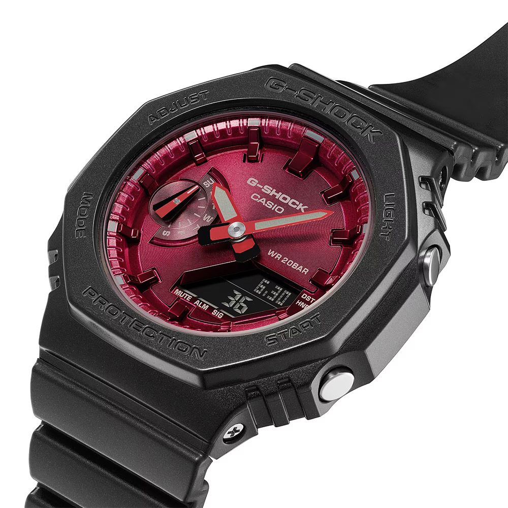 CASIO 卡西歐 G-SHOCK 八角 農家橡樹 勃根地酒紅系列 雙顯手錶(GMA-S2100RB-1A)