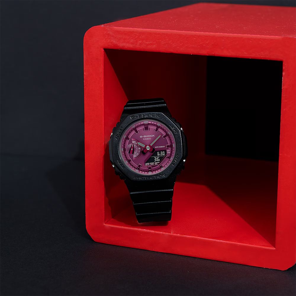 CASIO 卡西歐 G-SHOCK 八角 農家橡樹 勃根地酒紅系列 雙顯手錶(GMA-S2100RB-1A)