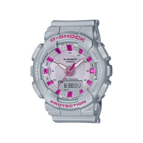 【CASIO 卡西歐】G-SHOCK 甜美龐克雙顯手錶(銀灰x桃紅 GMA-S130NP-8A)