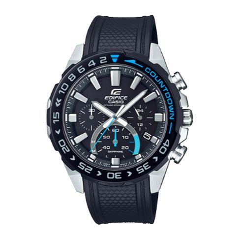 【CASIO 卡西歐】EDIFICE 時尚三眼運動手錶-藍x黑EFS-S550PB-1A_50mm
