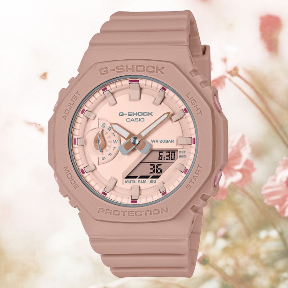 CASIO 卡西歐   G-SHOCK WOMEN 療癒大自然 羅勒葉指針設計八角形雙顯錶-玫瑰粉(GMA-S2100NC-4A2)