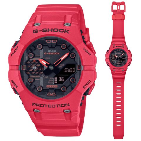 CASIO 卡西歐 G-SHOCK 全新錶殼 智慧藍芽 碳纖維核心防護雙顯錶-GA-B001-4A 紅色