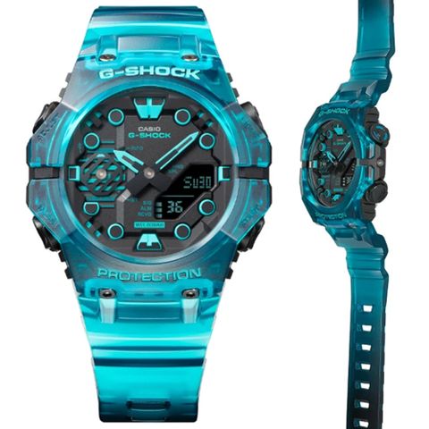 CASIO 卡西歐 G-SHOCK 全新錶殼 智慧藍芽 碳纖維核心防護雙顯錶-GA-B001G-2A 半透明土耳其藍