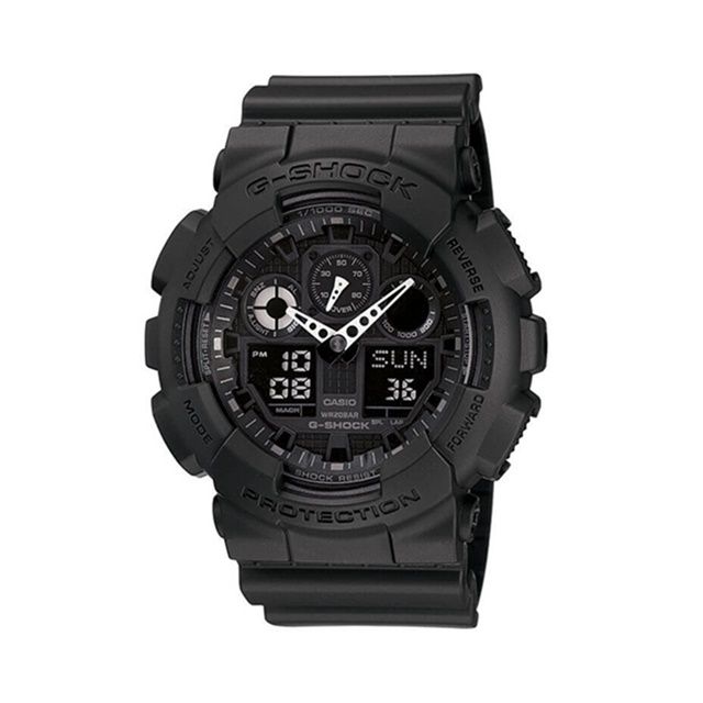 CASIO 卡西歐  G-SHOCK系列 個性機械感三眼雙顯電子錶 (黑/白 GA100-1A1 )