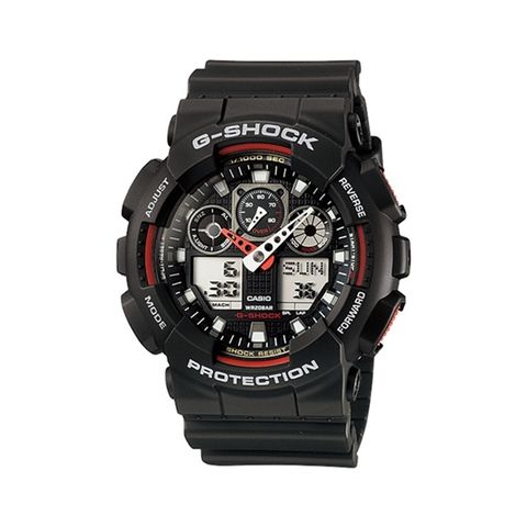 CASIO 卡西歐 G-SHOCK系列 個性機械感三眼雙顯電子錶 (黑/紅 GA100-1A4 )