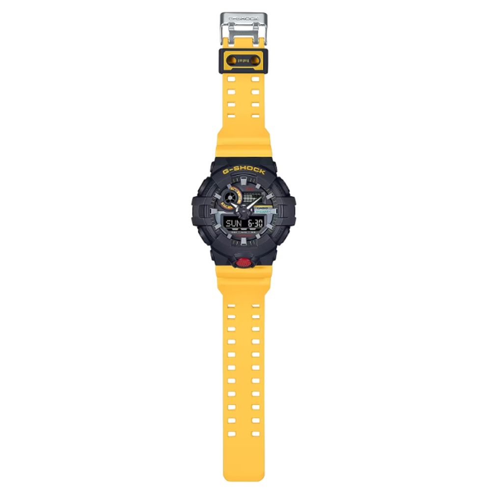 CASIO 卡西歐 G-SHOCK 錄音帶繽紛標籤方形時尚潮流電子錶 黑黃 GA-700MT-1A9_53.4mm